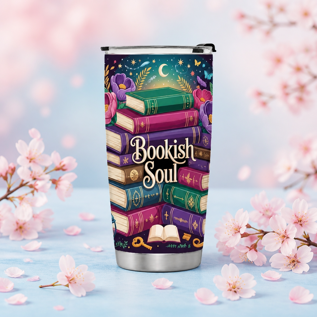 Stainless Steel Tumbler with Lid - "Bookish Soul" 20Oz