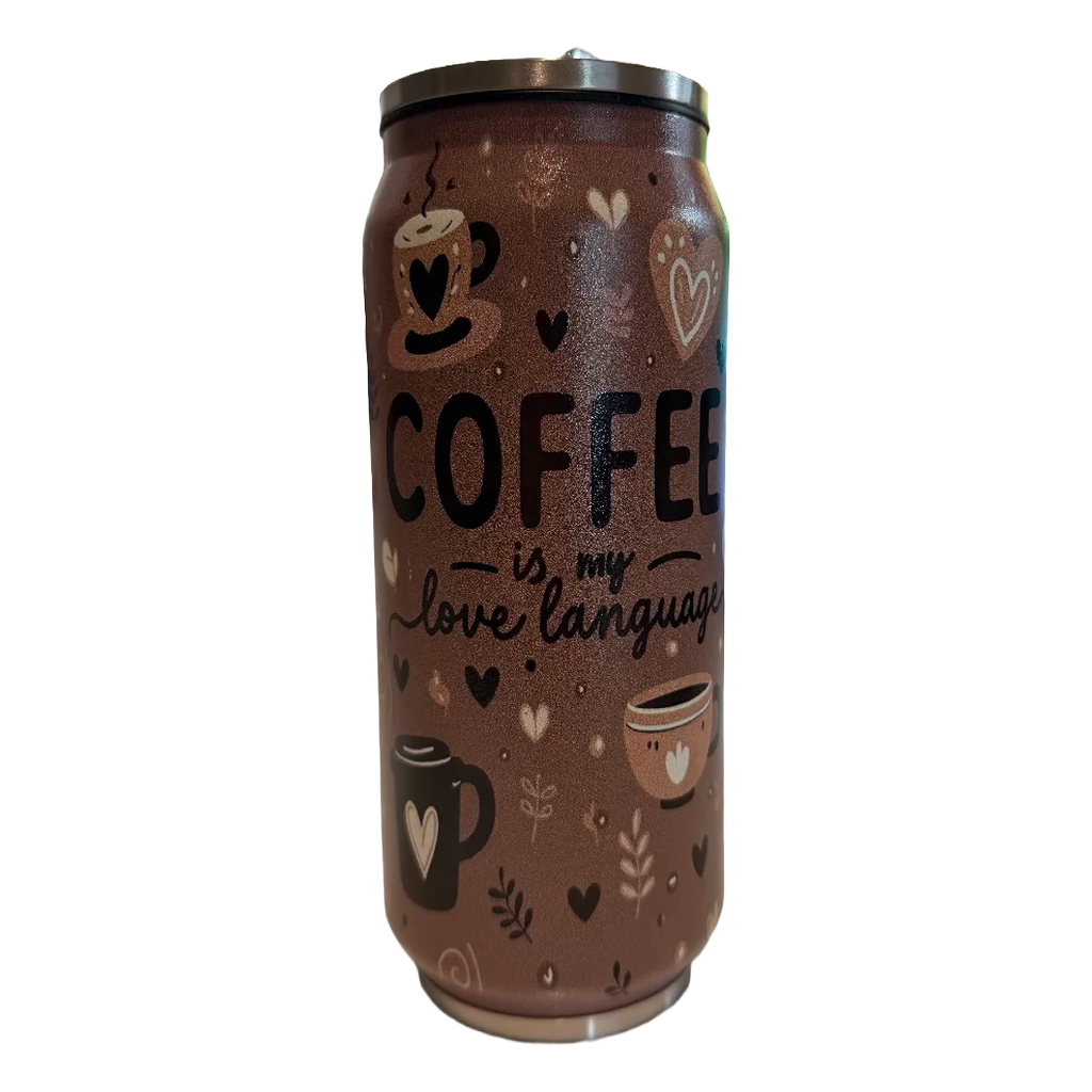 Stainless Steel Tumbler with Lid and Straw - "Coffee"