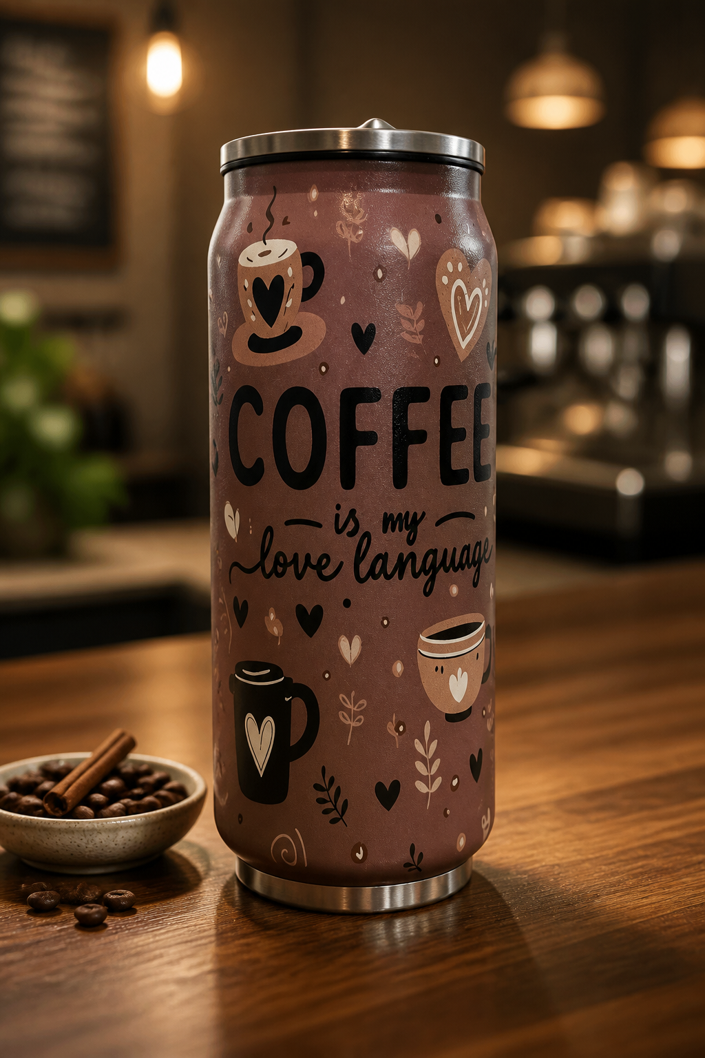 Stainless Steel Tumbler with Lid and Straw - "Coffee"