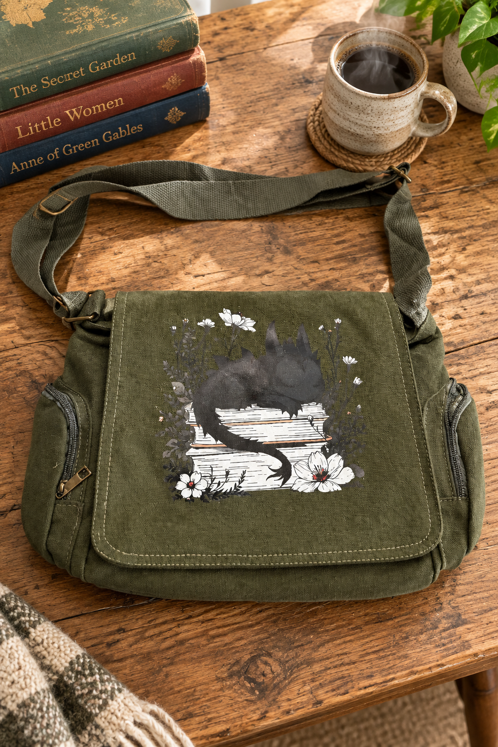 Multi-Pocket Crossbody Vintage Messenger Bag - "Dragon Sleeping"